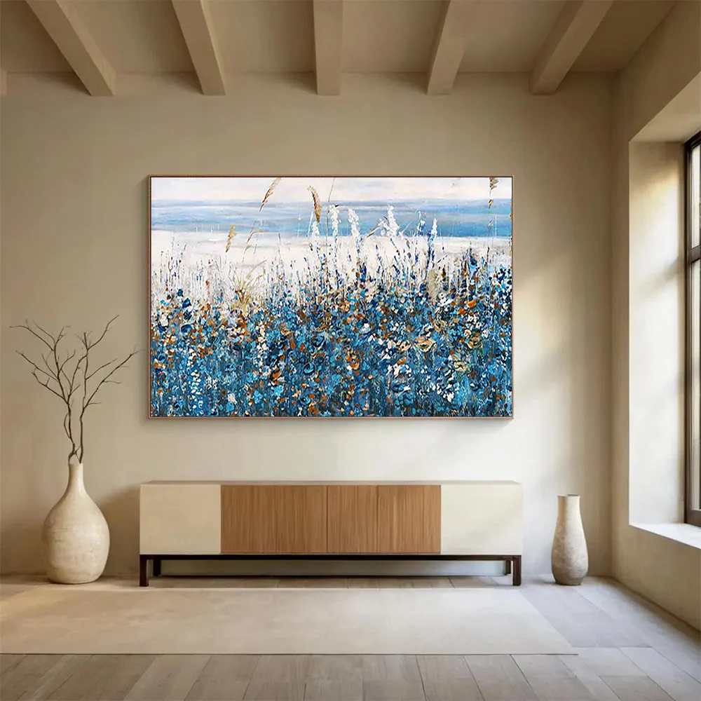 Acrylic Handmade Sunroom Coastal Wildflowers Abstract Wall Art W5QPS